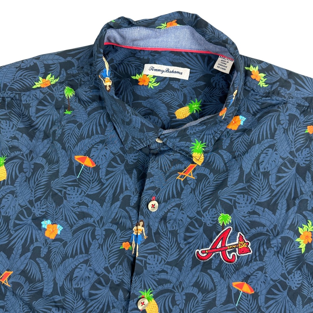 Tommy Bahama Atlanta Braves MLB Tropical Silk Blend Shirt Navy Blue XXXL 3XL